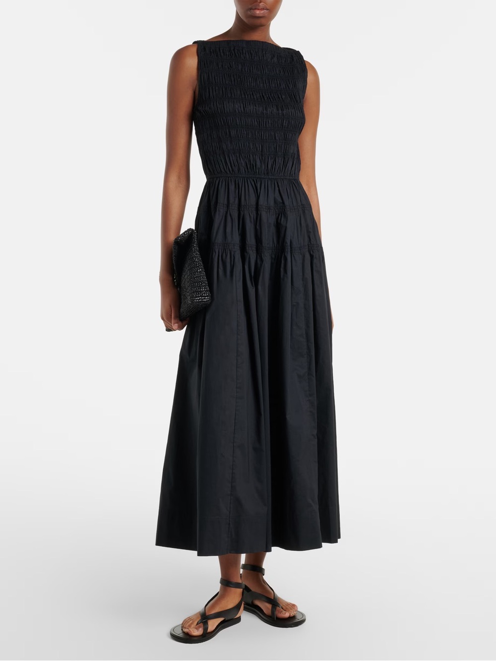 DOEN Melie Shirred Paneled Pleated Organic Cotton-Poplin Midi Dress Size L - Picture 16 of 16